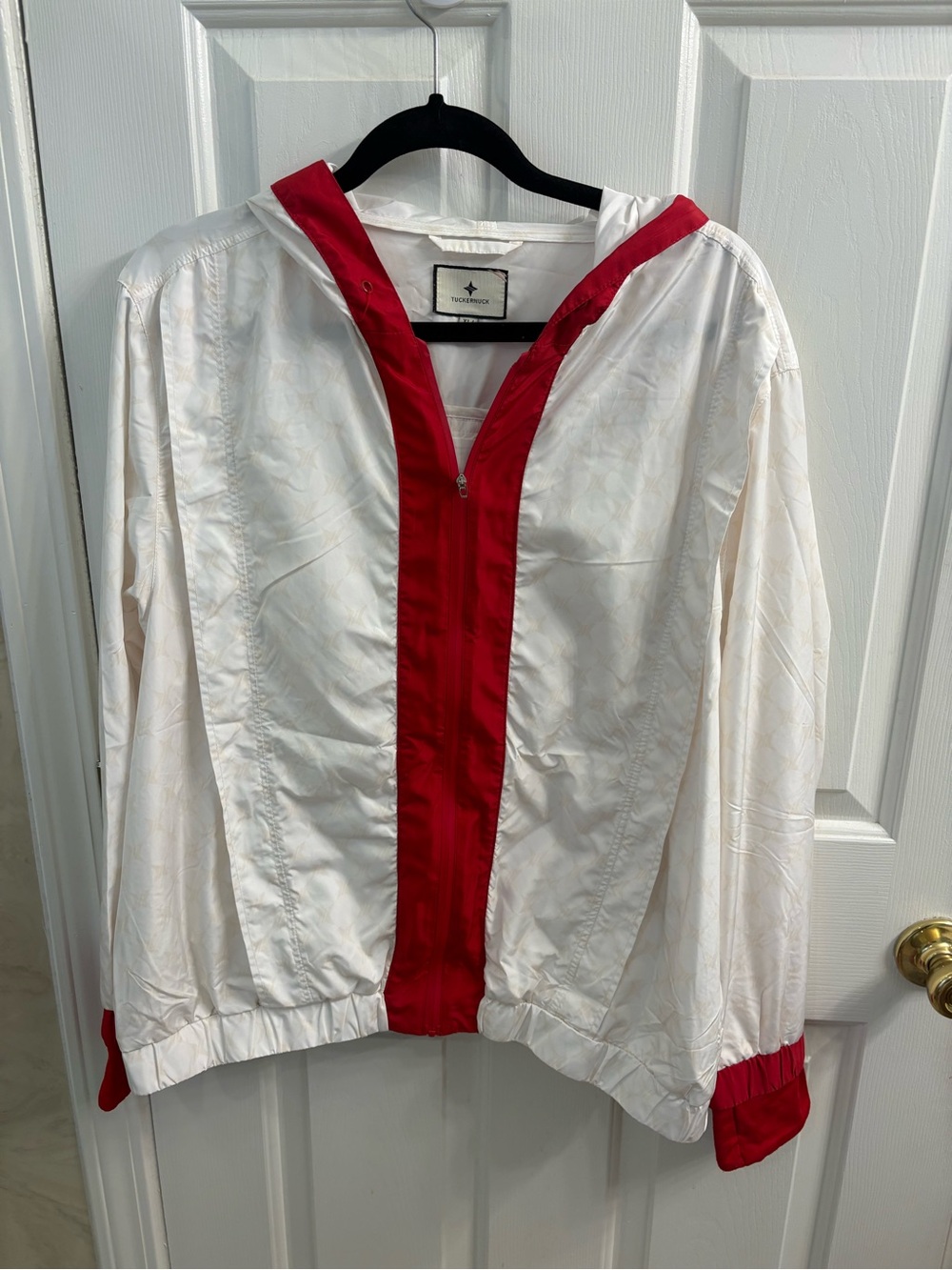 Tuckernuck White and Red Hooded Bomber Jacket